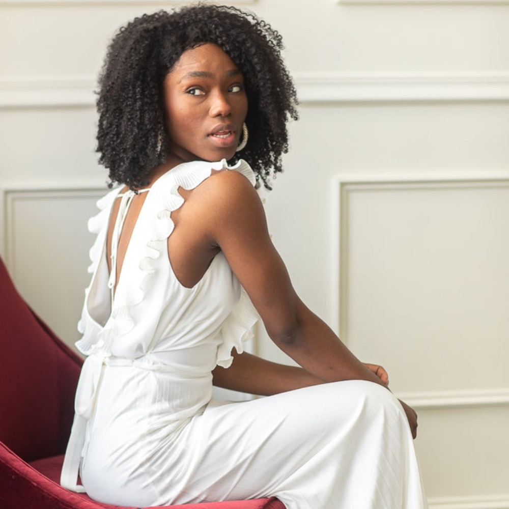 If By Sea Ravello Deep V Pleated Maxi Dress – White